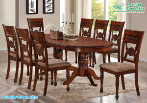 Juego de Mesa de Comedor de Madera de Teca Tallada a Mano de Estilo Vintage Moderno con Tamaño y Color Personalizables - Product Image 5