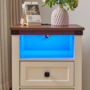 Farmhouse Side Table With <b>Drawers</b> White Bedside <b>Storage</b> Nightstand Open Shelf Bedroom Furniture - Product Image 4
