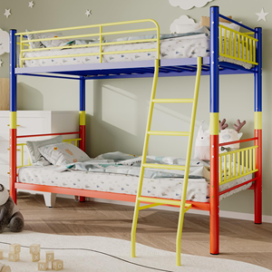 Cama Litera <span class=keywords><strong>de</strong></span> Metal, Cama Alta Doble sobre Doble con <span class=keywords><strong>Escalera</strong></span> Extraíble y Barandilla <span class=keywords><strong>de</strong></span> Seguridad <span class=keywords><strong>de</strong></span> Longitud Completa, Soporte <span class=keywords><strong>de</strong></span> Listones <span class=keywords><strong>de</strong></span> Metal Resistente - Product Image 2