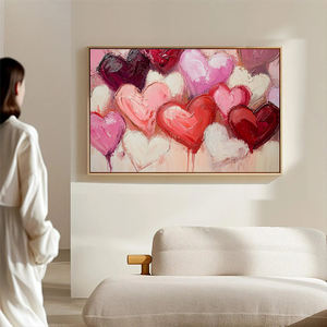 Romantique Saint Valentin Peint <span class=keywords><strong>À</strong></span> La Main Huile Sur <span class=keywords><strong>Toile</strong></span> De Lin Abstrait Texturé pour Rose Moderne Haute Qualité Mur Art <span class=keywords><strong>Coeur</strong></span> - Product Image 1