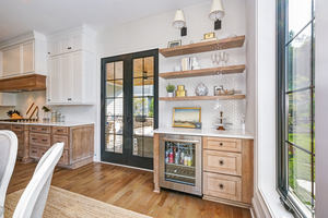 Alland Armoire de cuisine modulaire en <span class=keywords><strong>bois</strong></span> massif laqué bicolore avec tirette Organisateur Comptoir en verre/résine pour salle à manger - Product Image 5