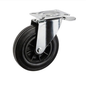 Hot Selling 160/200mm Swivel Black Rubber Mülleimer Caster 75mm Stahl Eisenplatte Rollen Gummi industrie OEM anpassbar - Product Image 1
