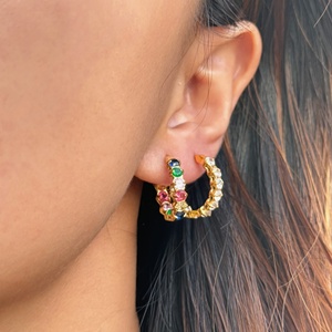 Nuovi <span class=keywords><strong>Orecchini</strong></span> a Cerchio Dazan in Acciaio Inossidabile Placcato Oro 18k, Ipoallergenici, Stile Vintage Lucido con Zirconi Colorati a Forma di <span class=keywords><strong>Corallo</strong></span> - Product Image 2