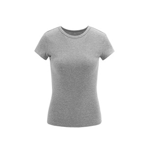 T-<span class=keywords><strong>shirt</strong></span> <span class=keywords><strong>femme</strong></span> personnalisé à col rond, coupe droite, en mélange de coton côtelé, couleur <span class=keywords><strong>kaki</strong></span> unie, manches courtes, idéal pour l'été, à prix abordable - Product Image 2