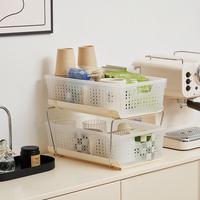 Panier de rangement carré empilable en plastique 2/3 niveaux, ajouré et respirant, pour armoire de cuisine, garde-manger, bureau, salle de bain, en PP