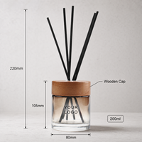 Bouteille diffuseur de parfum en verre de 200 ml, cylindrique, avec bouchon en bois, emballage personnalisé avec logo