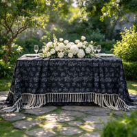 Nappe en coton et lin rayée à motifs floraux vintage style ferme, couverture de table à motif botanique pour fêtes en plein air, événements et restaurants