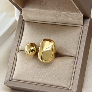 Anillo de Acero Inoxidable Pulido Ovalado con Apertura Chapado en Oro de 14K, Superficie Brillante, Anillo de Moda Unisex para <span class=keywords><strong>Boda</strong></span>, Compromiso, Aniversario, Regalo - Product Image 4