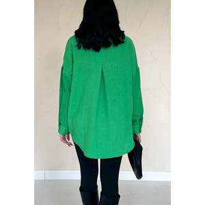 Chemisier asymétrique vert en mousseline pour femme, style décontracté, manches longues, avec superposition transparente - Product Image 2