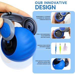 Juguete Interactivo de Lujo para Gatos, Bola de Plástico Recargable con Movimiento Automático y 3 Colas para Gatos de Interior, Juego Silencioso - Product Image 5