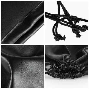 Custom Logo <b>Waterproof</b> Black Pu Leather <b>Drawstring</b> Pouch <b>Bags</b> for Jewelry Pouches Earphone Accessories Storage - Product Image 4