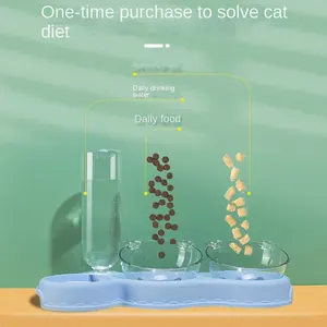 Bol pour animaux de compagnie en gros en plastique double bol automatique eau potable anti-choc mignon chat bol de riz