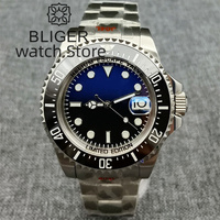 Montre mécanique élégante pour homme BLIGER NH35A, 43 mm, bracelet en acier inoxydable, aiguilles luminescentes vertes, résistante à l'eau