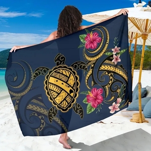 Hawaii colorido hibisco tortuga Polinesia mujeres Sarong <span class=keywords><strong>Beach</strong></span> Cover up Sarong traje de baño Pareo Wrap gasa bufanda para traje de baño - Product Image 3