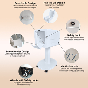 Support et housse pour imprimante de photomaton compatibles avec les imprimantes <span class=keywords><strong>DNP</strong></span> RX1HS/<span class=keywords><strong>DNP</strong></span> DS620A/<span class=keywords><strong>DNP</strong></span> <span class=keywords><strong>QW410</strong></span>/Hiti P525L, blanc et noir avec roulettes - Product Image 3