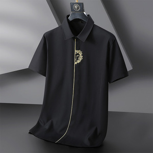 <span class=keywords><strong>Camisa</strong></span> bordada de manga corta de gran tamaño 2023, <span class=keywords><strong>camisa</strong></span> de manga corta holgada informal en blanco y negro para <span class=keywords><strong>hombre</strong></span> - Product Image 1