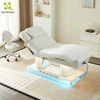 Lit de Spa Facial et de Massage Électrique à 3 Moteurs, Portable, Luxe Moderne Blanc et Or, pour Salon de Beauté, Tatouage et Soins des Cils