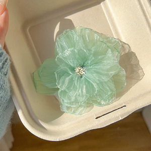 Pince à cheveux florale artificielle vert menthe fraîche, orchidée et pivoine, pour coiffures féeriques et de mariage, accessoires capillaires - Product Image 5