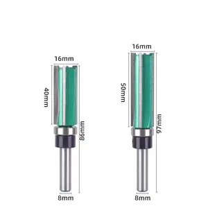 Ponteiras de roteador de aparação de haste 4 lâminas, 8mm, padrão do rolamento, broca de carboneto para cortar madeira, carpintaria