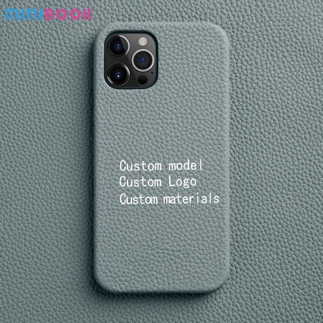 Minibook Hot Sale Custom logo Best Quality Luxury Leather Genuine Pebble Leather Phone case for iphone 14 Pro Max for samsung
