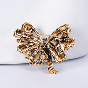 女性用金メッキ亜鉛合金高級パールボウノットブローチ結婚式婚約ギフト - Product Image 3