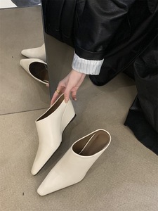 Sandalias de Tacón Medio con Punta Puntiaguda, de Cuero Genuino, Estilo Elegante, para Todas las Temporadas, Color Sólido, Envío Directo - Product Image 6