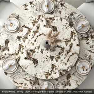 Tavolo da Pranzo Rotondo in Marmo Naturale Fantasy Brown con Lazy Susan Silenziosa Integrata, Base Scultorea Opaca Scura, OEM per Hotel e Ristoranti - Product Image 3