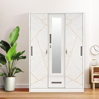 Porte coulissante d'armoire de chambre à coucher en acier à motif personnalisé d'approvisionnement d'usine avec miroir et tiroir LEMARI PAKAIAN