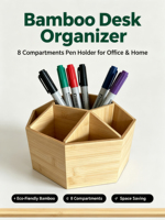 Porte-stylos en bambou avec huit compartiments, organiseur de stylos de bureau, porte-crayons multi-grilles pour bureau, maison, école