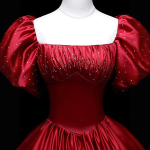 Red Satin Ball Gown Off The Shoulder Puff Skirt Evening Dress Women Prom Dress - Product Image 3
