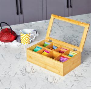 Eco-Friendly Multi-Funcional Retângulo Moderno Chá Caixa De Armazenamento 8 Compartimentos Bambu Organizador Limpar Acrílico Top Window <span class=keywords><strong>Bag</strong></span> - Product Image 2