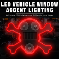 Lampe d'ambiance LED solaire pour voiture en forme de crâne, fixation par ventouse, rechargeable USB-C, multi-modes, universelle, pour décoration de vitre de voiture