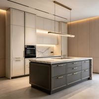 Conception intégrée moderne avec poignées sur mesure pour les armoires de cuisine et solution de conception 3D tout-en-un pour les villas