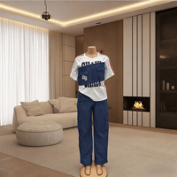 Ensemble de vêtements pour femmes Hip-Hop Streetwear 2 pièces, t-shirt graphique, bandeau en denim, pantalon cargo en denim brodé d'étoiles