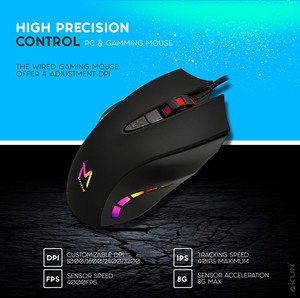 Chuột chơi game có dây aikun gx53, 7 phím, 4 mức DPI có thể điều chỉnh, Đèn Led thở tròn 7 màu, dây bện 1.8m - Product Image 5