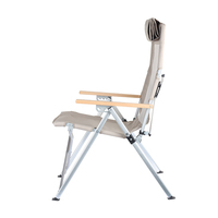 Chaise de camping moderne tout-terrain toutes saisons avec dossier réglable 4 positions, cadre en alliage d'aluminium, accoudoirs pliants en bois, 600D