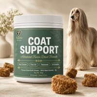 Friandises lyophilisées pour la croissance des poils des chiens à perte de poils, avec Lécithine, Huile de Poisson et Vrai Poulet, pour la santé du pelage, Marque Privée
