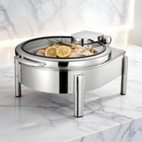 Chauffe-plat de buffet 6L en acier inoxydable 304 avec couvercle en verre à fermeture lente hydraulique, chauffage à l'alcool, plage de température 85-100°C pour hôtel