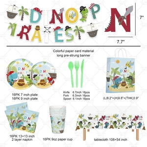 Set di Decorazioni per <span class=keywords><strong>Festa</strong></span> di Compleanno a Tema Dinosauro Pirata PAFU, Piatti, Bicchieri, Tovaglioli, Tovaglia, Sacchetti Regalo, Scatole, Set di Stoviglie per <span class=keywords><strong>Festa</strong></span> a Tema Dinosauro - Product Image 2