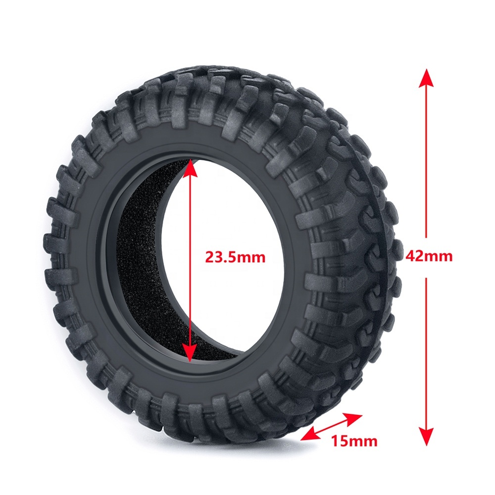 4 Pneus Caoutchouc 15x38 Mm Pour Kyosho 1/18 Jimny – RC Crawler, Mousse Incluse