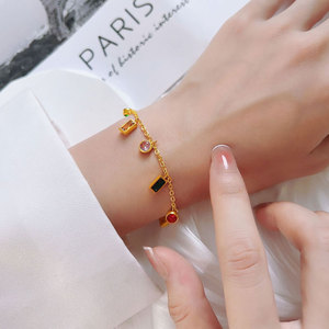 Pulsera y Brazaletes de Lujo de Acero Inoxidable 316L con Baño de Oro de 14k y 18k y Circonitas, Pulsera de Piedras Preciosas Coloridas para Mujer - Product Image 4