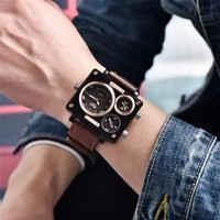 Montre Oulm 3595 de luxe pour homme, bracelet en cuir, montre à quartz, horloge masculine, plusieurs fuseaux horaires, montres de sport carrées, Relogio Masculino