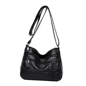 Borsa a tracolla estiva Vintage da donna in morbida pelle PU tracolla a tracolla con cinturino lungo motivo geometrico in vera pelle due neri - Product Image 5