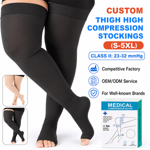 <span class=keywords><strong>Medias</strong></span> de <span class=keywords><strong>compresión</strong></span> hasta el muslo con banda superior de silicona, punta abierta, para alivio de venas varicosas, tallas grandes, 20-30 mmHg - Product Image 1