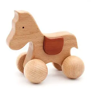 Mainan edukasi bayi 0-3 tahun 1 buah mainan untuk bayi Beech mobil anjing kuda poni bayi perkembangan hadiah baru lahir mobil kayu anak anjing kereta