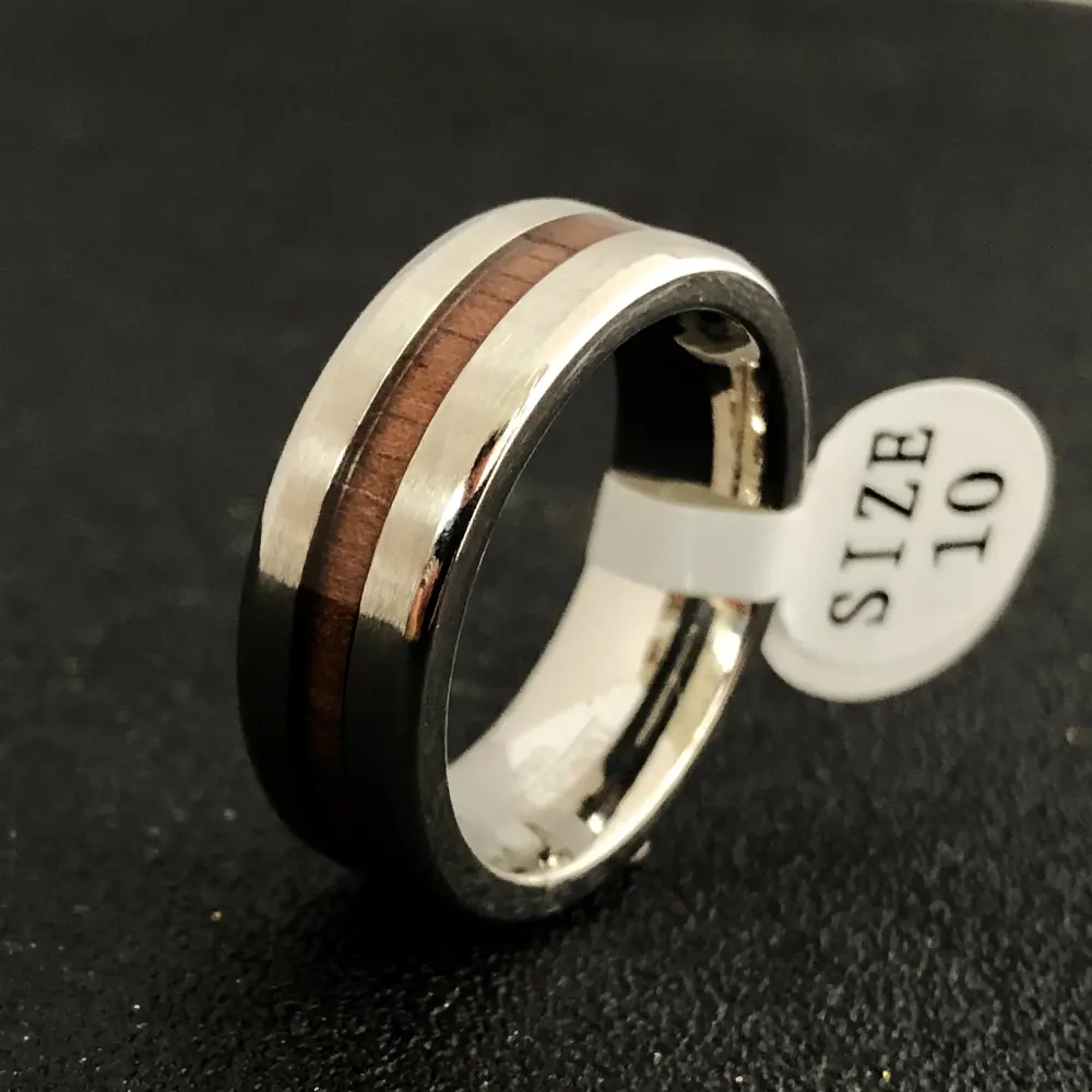 Cincin Tungsten Hitam dan Emas untuk Pria, Perhiasan Cincin Karbida Tungsten Hitam 8MM
