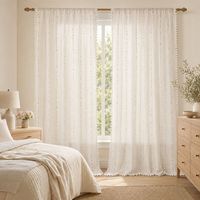 COSENNATUR Rideau Voilage Jacquard en Fil Bonbon 1 Pièce 100% Polyester 110gsm Rose à Pois avec Bordure Ruban Pompon et Passe-Tringle Vente en Gros