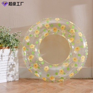 Floral Patterned Inflatable Swimming <b>Ring</b> For Children Transparent Flower Wreath Design Water Sports Floatation Aid - Product Image 4