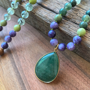 สร้อยคอหยกมอสธรรมชาติ, พรีไนต์, หยกเขียว, สร้อยมาลา <span class=keywords><strong>108</strong></span> เม็ดผูกด้วยมือ, เครื่องประดับสำหรับการทำสมาธิ, คริสตัลบำบัดสไตล์โบโฮ, ของขวัญสำหรับโยคะและการสวดมนต์ - Product Image 5