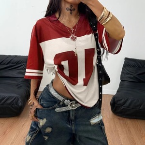 Camiseta Retro de Fútbol Americano para Mujer, Estilo Hip Hop, Holgada, Transpirable, de Manga Corta, Informal y a la Moda - Product Image 2